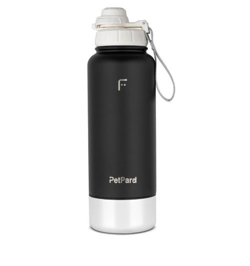 PetPard 2 in 1 Kedi & Köpek Mama Kabı ve Paslanmaz Çelik Termos, 1 Litre, Siyah
