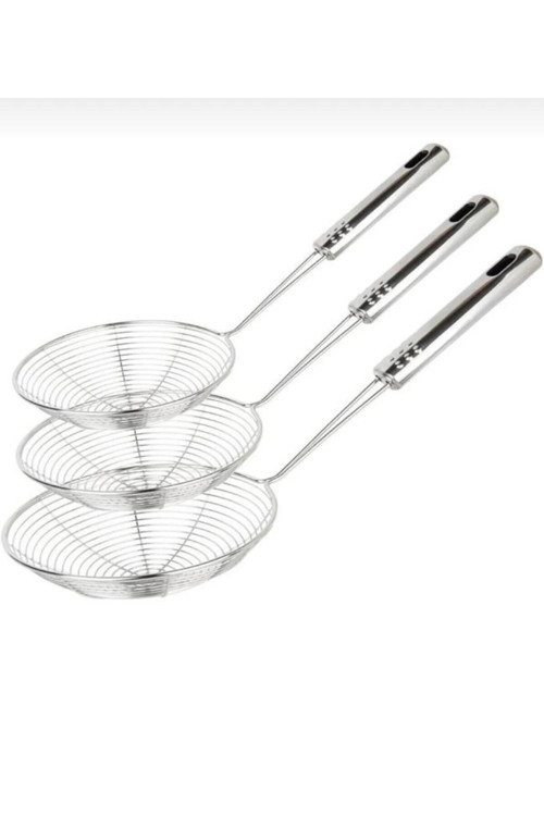 Çelik Kevgir Süzgeç Patates Kızartma Süzgeci 3 lü Set