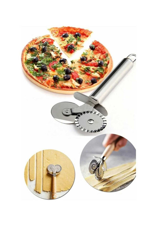 Çelik Çift Başlıklı Pizza Mantı Hamur Kesici Kesme Bıçağı