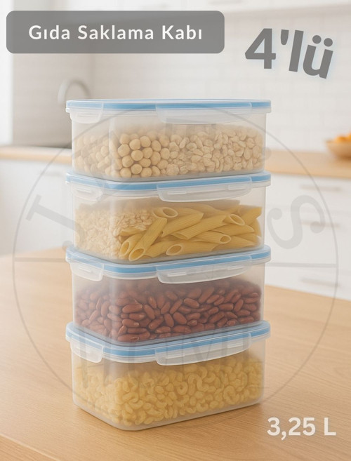 4'lü Vakumlu Saklama Kabı Seti Hava Almaz BPA Free Kilitlenebilir Gıda Erzak Kabı 3.25 L
