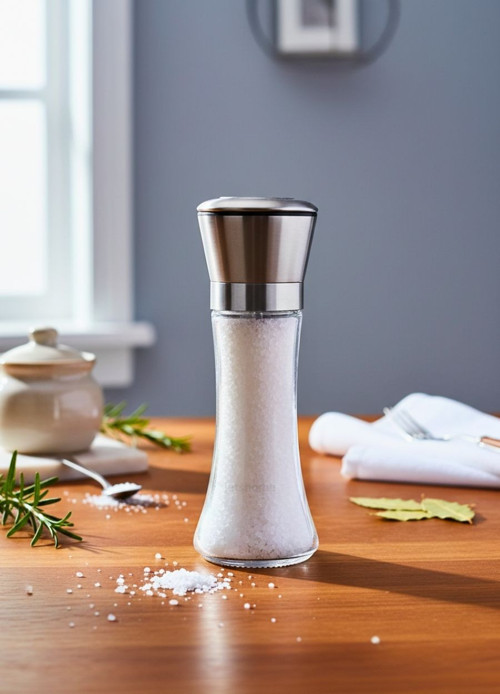 Lüks Çelik Kapaklı Cam Tuz ve Karabiber Değirmeni – 19 cm Modern Baharat Öğütücü
