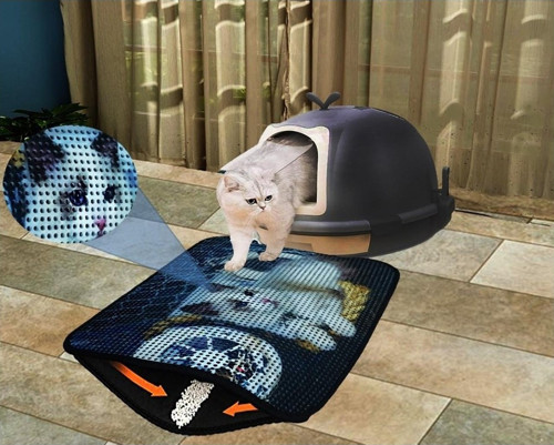 Kedi Tuvalet Önü Elekli Paspas 60X45 cm – Balık Ağı Desenli Kedi Kumu Tutucu