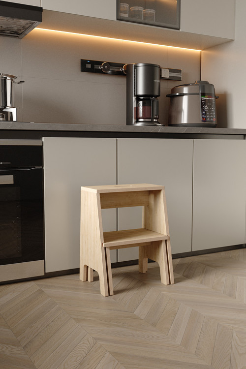 Yetiş 2 Basamaklı Tabure – Kayar İç Basamaklı, 140 Kg Taşıma Kapasiteli, MDF Lam, Safir Meşe Renk