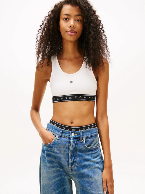 TJW Kısa Şerit Detaylı Büstiyer Kadın Beyaz T-shirt DW0DW22537YBH