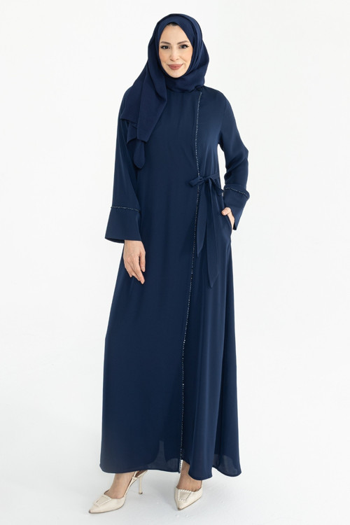 Silve Dubai İpeği Abaya Lacivert -1012