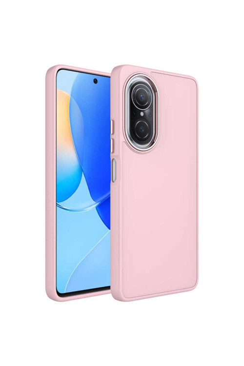 Huawei Nova 9 Se Kılıf Metal Çerçeve Ve Buton Tasarımlı Silikon Klfs Luna Kapak - Pembe