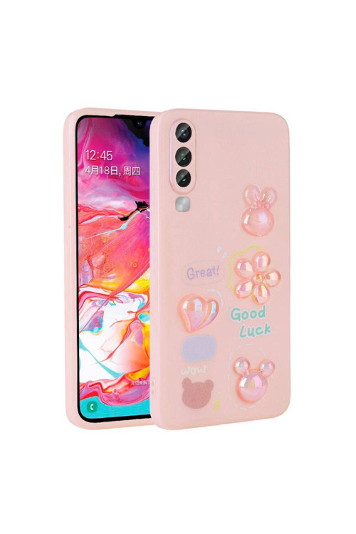 Galaxy A70 Kılıf Kabartma Figürlü Parlak Klfs Toys Silikon Kapak - Pembe