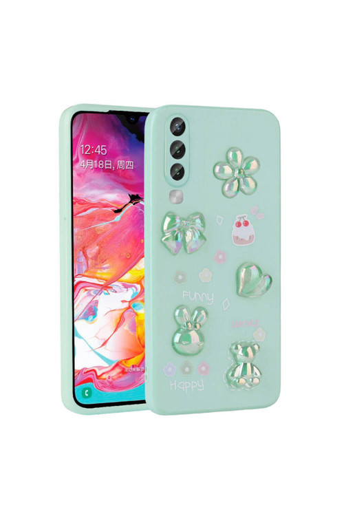 Galaxy A70 Kılıf Kabartma Figürlü Parlak Klfs Toys Silikon Kapak - Açık Yeşil
