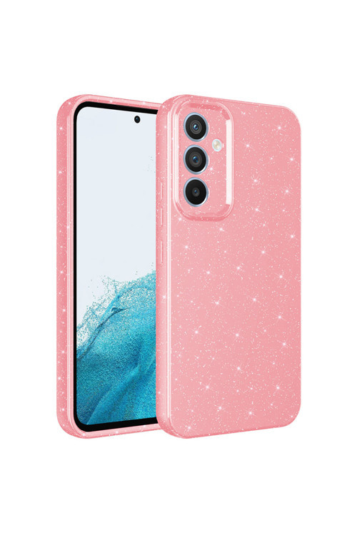 Galaxy A14 Kılıf Kamera Korumalı Simli Lüks Klfs Koton Kapak - Pembe