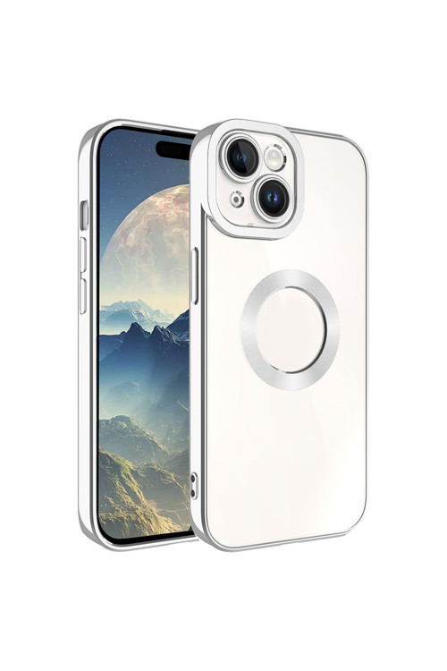 İphone 15 Uyumlu Kamera Korumalı Logo Gösteren Klfs Omega Kılıf-Gümüş