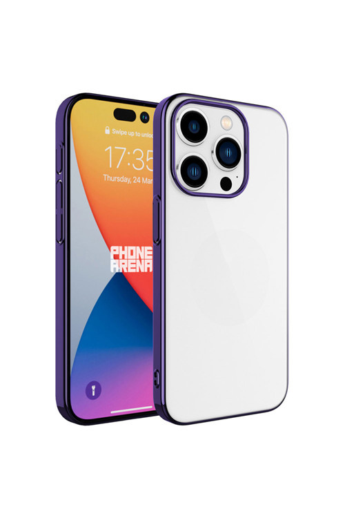 İphone 15 Pro Uyumlu Sert Pc Renkli Çerçeveli Klfs Riksos Kılıf-Derin Mor
