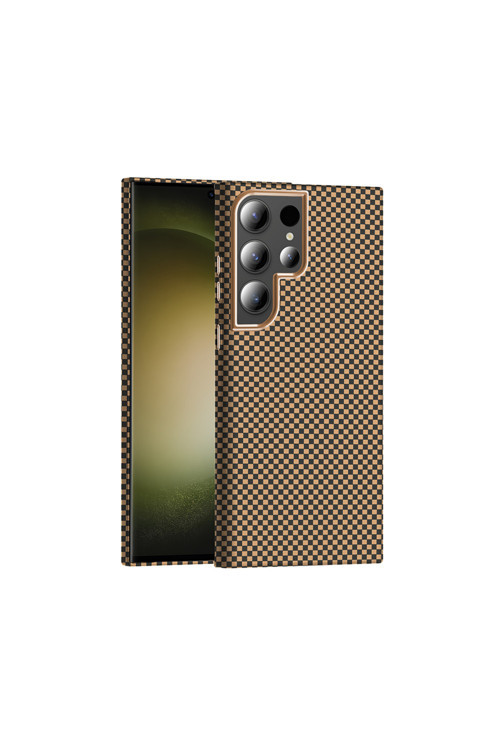 Galaxy S23 Ultra Kılıf M-Safe Şarj Özellikli Karbon Fiber Görünümlü Klfs Gros Kapak - Desert Titanyu