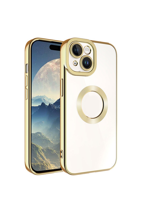 İphone 15 Uyumlu Kamera Korumalı Logo Gösteren Klfs Omega Kılıf-Gold