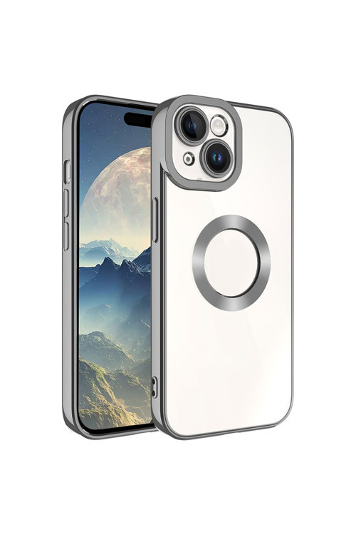 İphone 15 Uyumlu Kamera Korumalı Logo Gösteren Klfs Omega Kılıf-Koyu Gri