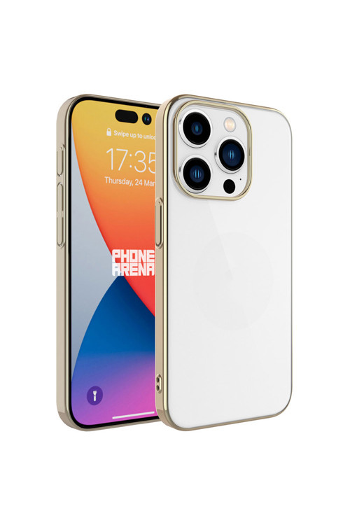 İphone 15 Pro Uyumlu Sert Pc Renkli Çerçeveli Klfs Riksos Kılıf-Gold