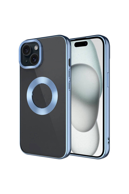 İphone 15 Plus Uyumlu Tek Kamera Çerçeveli Logo Gösteren Klfs Omega Kılıf-Sierra Mavi