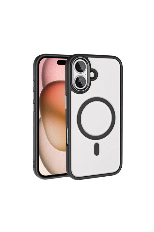 Apple İphone 16 Plus Kılıf Wireless Şarj Özellikli Klfs Krom Magsafe Silikon Kapak-Siyah