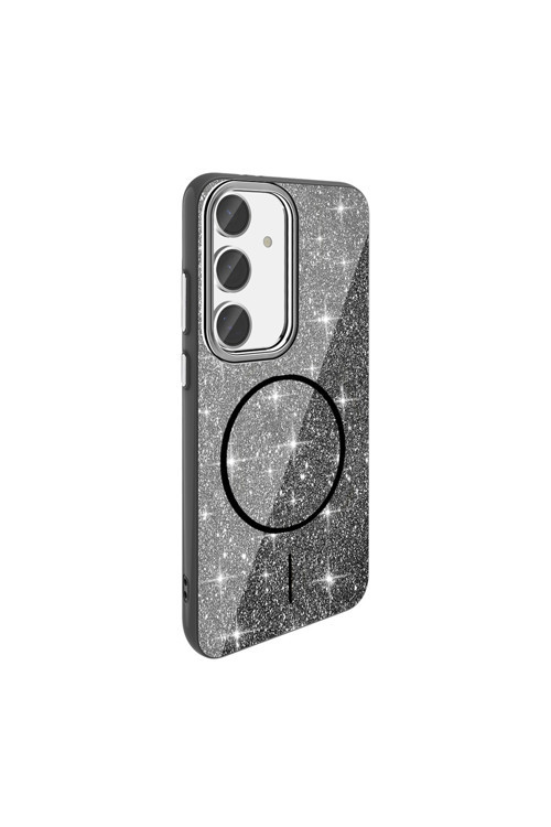 Samsung Galaxy S23 Fe Kılıf Magsafe Şarj Özellikli Parlayan Simli Zore Okso Kapak