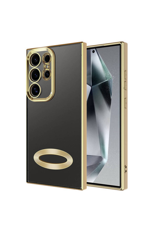 Galaxy S24 Ultra Kılıf Kamera Korumalı Logo Gösteren Klfs Omega Kapak - Gold