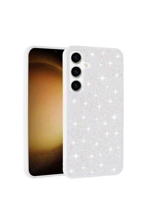 Galaxy A25 Kılıf Parlak Taşlı Tasarım Klfs Pırlanta Kapak - Beyaz
