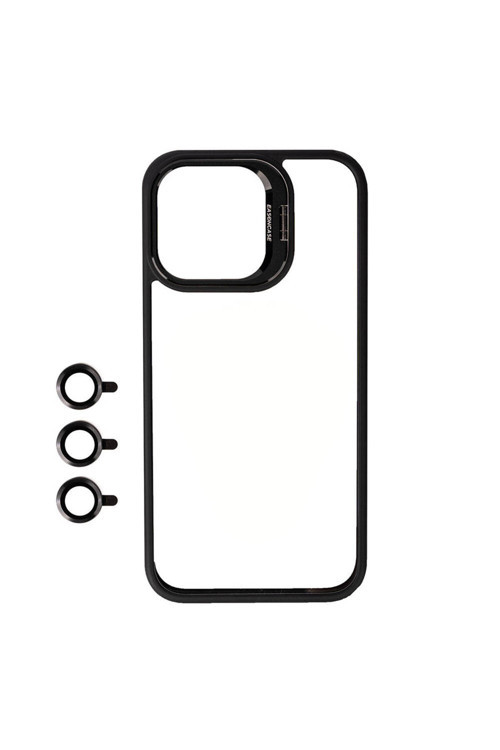 İphone 15 Pro Uyumlu Kamera Lklfs Korumalı Standlı Klfs Klon Lnsm-Li Kılıf-Siyah