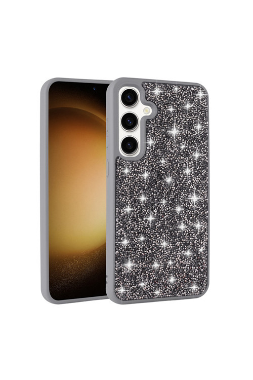 Galaxy A25 Kılıf Parlak Taşlı Tasarım Klfs Pırlanta Kapak - Gri