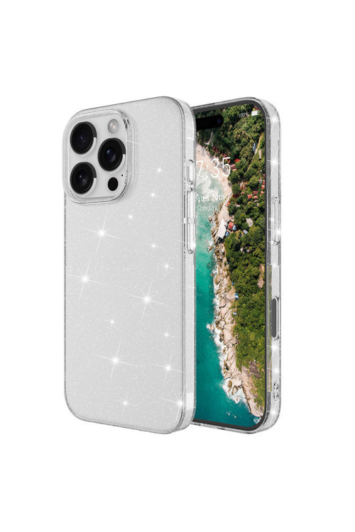 Apple İphone 16 Pro Max Kılıf Parlayan Simli Şeffaf Klfs Redos Kapak-Şeffaf