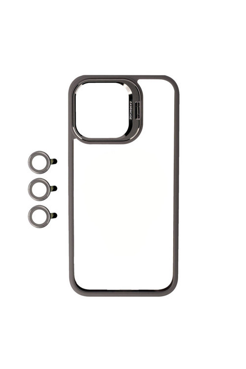 İphone 15 Pro Uyumlu Kamera Lklfs Korumalı Standlı Klfs Klon Lnsm-Li Kılıf-Gri