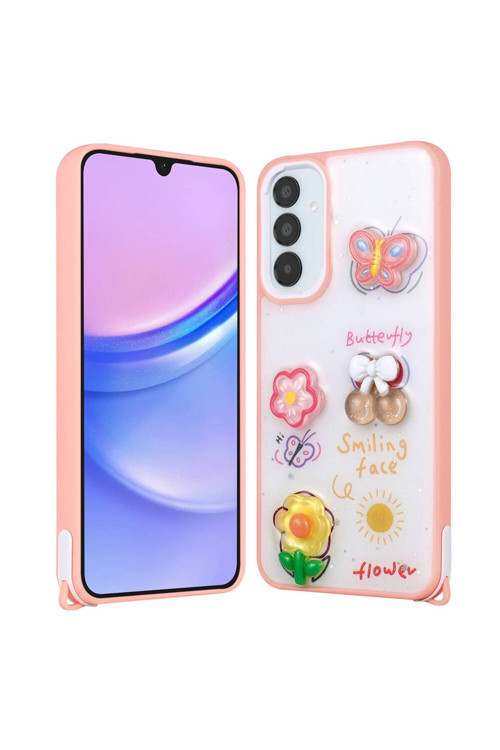 Galaxy A34 Kılıf Parlayan Simli Kabartma Figürlü Klfs Cevze Kapak - Pembe