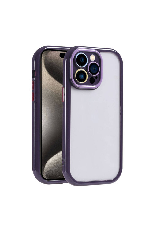 İphone 15 Pro Kılıf Kamera Korumalı Renkli Kenar Ve Çerçeve Tasarımlı Klfs Vitamin Kapak-Derin Mor