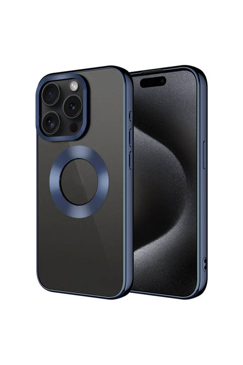 İphone 15 Pro Max Uyumlu Tek Kamera Çerçeveli Logo Gösteren Klfs Omega Kılıf-Lacivert