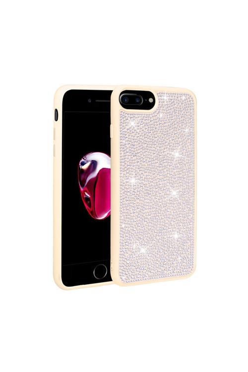 İphone 7 Plus Kılıf Parlak Taşlı Tasarım Klfs Ston Kapak - Beyaz