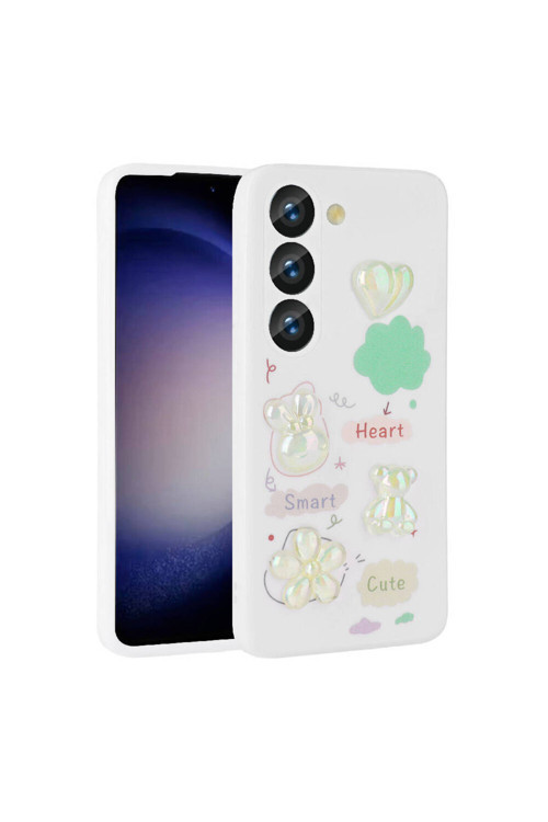 Galaxy A54 Kılıf Kabartma Figürlü Parlak Klfs Toys Silikon Kapak - Beyaz