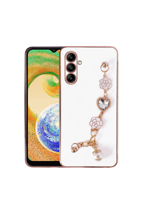 Galaxy A04S Kılıf El Tutamaçlı Kamera Korumalı Klfs Taka Silikon Kapak - Beyaz