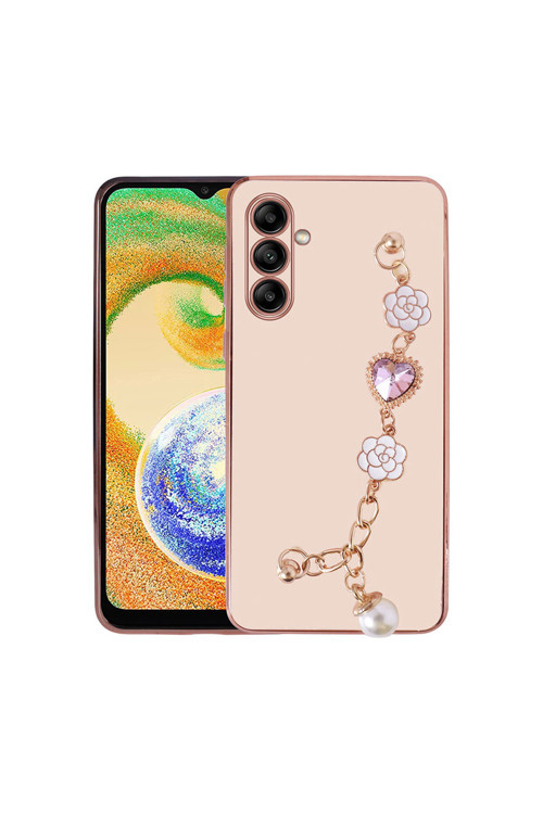 Galaxy A04S Kılıf El Tutamaçlı Kamera Korumalı Klfs Taka Silikon Kapak - Pembe