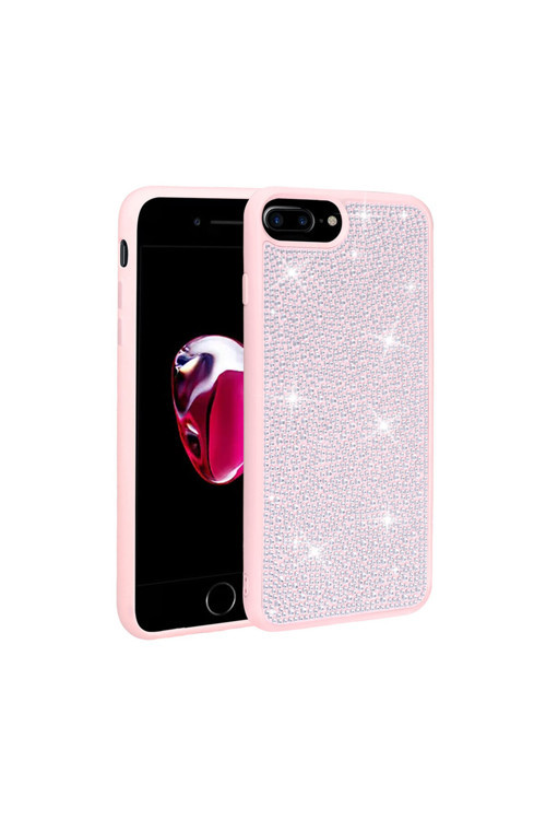 İphone 7 Plus Kılıf Parlak Taşlı Tasarım Klfs Ston Kapak - Pembe