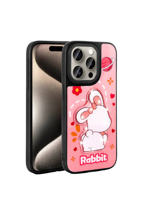 İphone 15 Pro Kılıf Parlayan Kabartmalı İkonik Figürlü Klfs Amas Silikon Kapak - Pembe