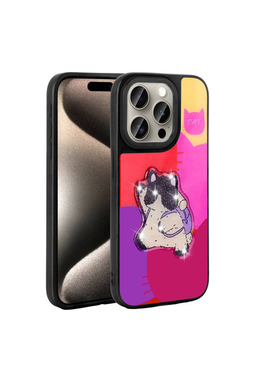 İphone 15 Pro Kılıf Parlayan Kabartmalı İkonik Figürlü Klfs Amas Silikon Kapak - Mor