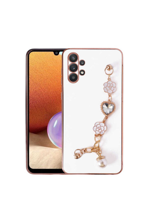 Galaxy A32 4G Kılıf El Tutamaçlı Kamera Korumalı Klfs Taka Silikon Kapak - Beyaz