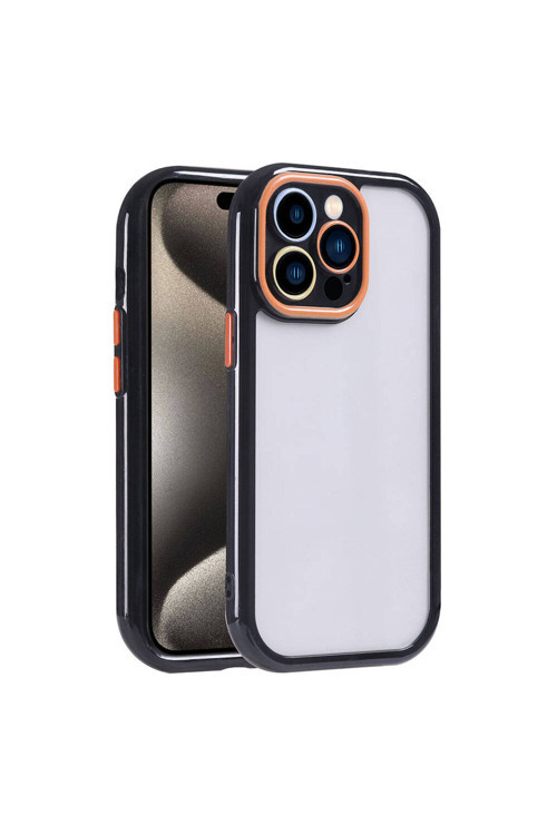 İphone 15 Pro Kılıf Kamera Korumalı Renkli Kenar Ve Çerçeve Tasarımlı Klfs Vitamin Kapak-Siyah
