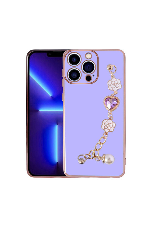 İphone 14 Pro Max Uyumlu El Tutamaçlı Kamera Korumalı Klfs Taka Silikon Kılıf-Mor
