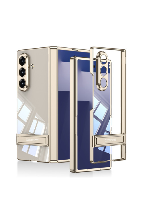 Galaxy Z Fold 7 Kılıf Kamera Korumalı Şeffaf Tasarımlı Zore Lego Standlı Kapak - Gold