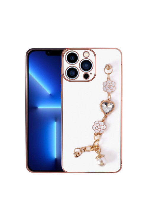 İphone 14 Pro Max Uyumlu El Tutamaçlı Kamera Korumalı Klfs Taka Silikon Kılıf-Beyaz
