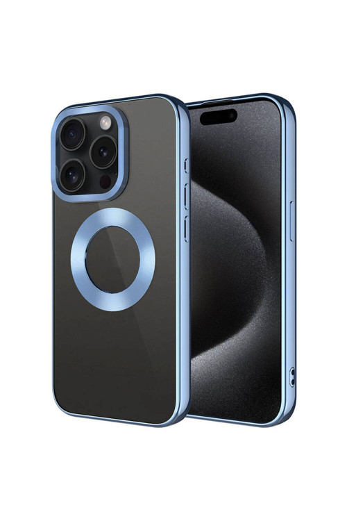 İphone 15 Pro Max Uyumlu Tek Kamera Çerçeveli Logo Gösteren Klfs Omega Kılıf-Sierra Mavi