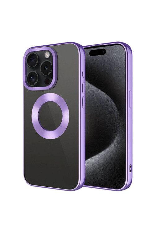 İphone 15 Pro Max Uyumlu Tek Kamera Çerçeveli Logo Gösteren Klfs Omega Kılıf-Lila