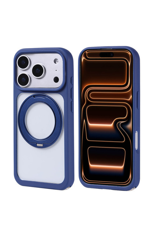 İphone 17 Pro Kılıf M-Safe Şarj Özellikli Standlı Klfs Piza Silikon Kapak - Lacivert