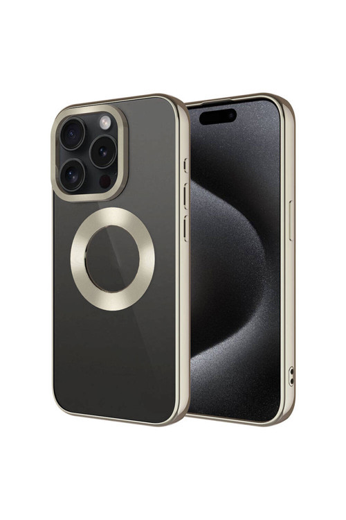 İphone 15 Pro Max Uyumlu Tek Kamera Çerçeveli Logo Gösteren Klfs Omega Kılıf-Titanyum