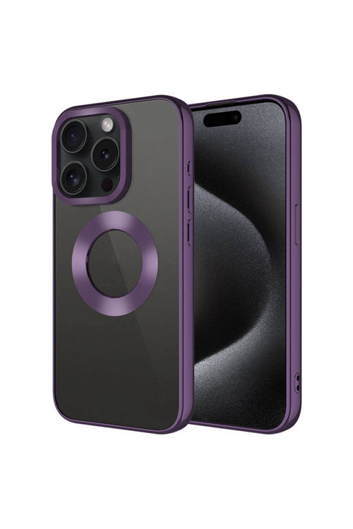 İphone 15 Pro Max Uyumlu Tek Kamera Çerçeveli Logo Gösteren Klfs Omega Kılıf-Derin Mor