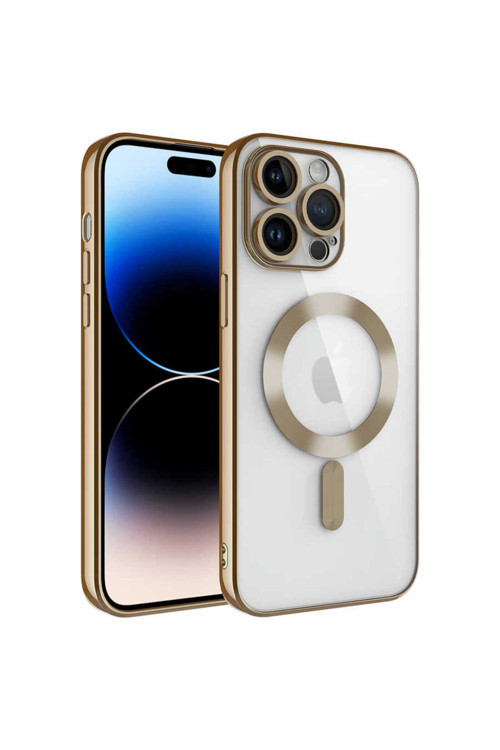 İphone 14 Pro Max Uyumlu Kamera Korumalı Magsafe Wireless Şarj Özellikli Klfs Demre Kılıf-Gold