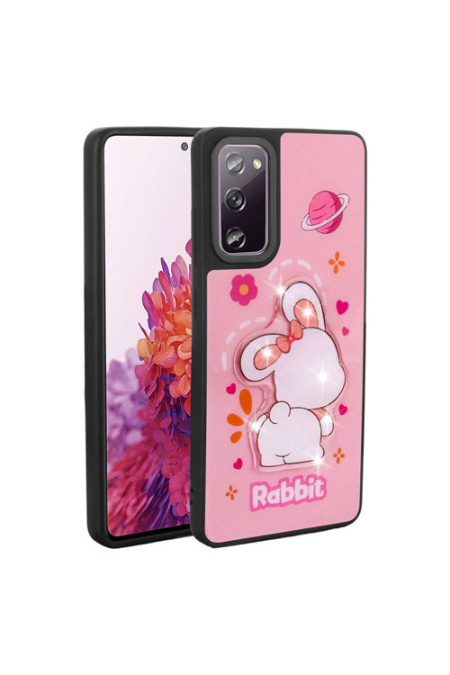 Galaxy S20 Fe Kılıf Parlayan Kabartmalı İkonik Figürlü Klfs Amas Silikon Kapak - Pembe